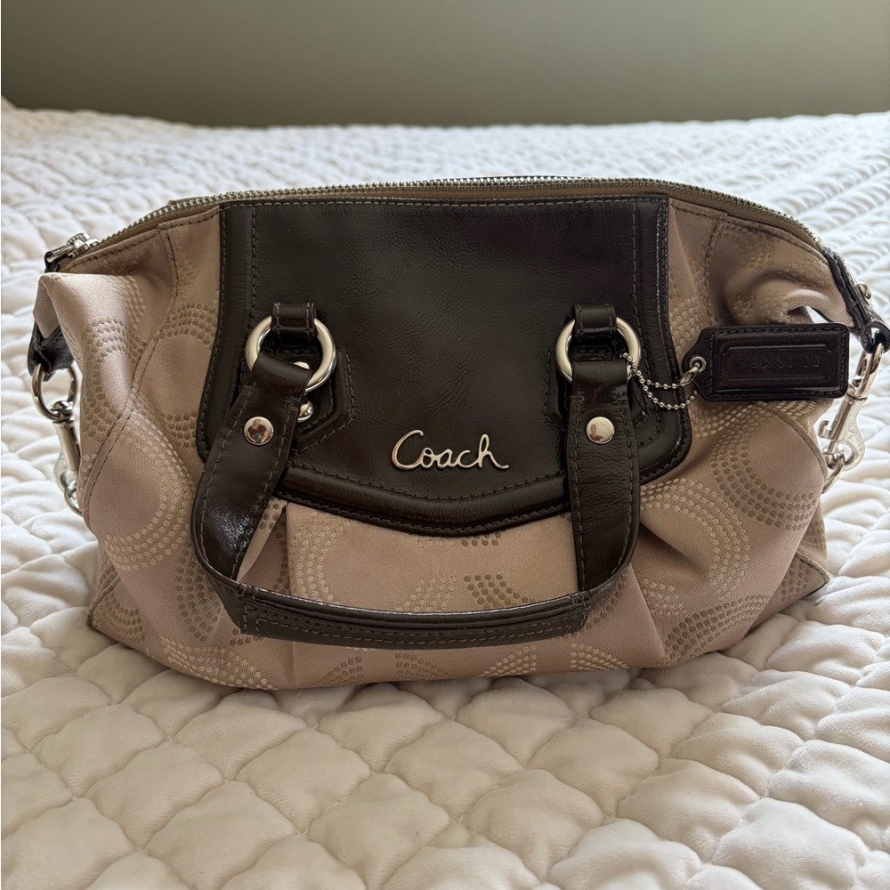 Coach Beige and Dark Brown Satchel